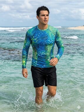 Reel Legends Freeline Tropical Fish Rash Guard Size Small EUC